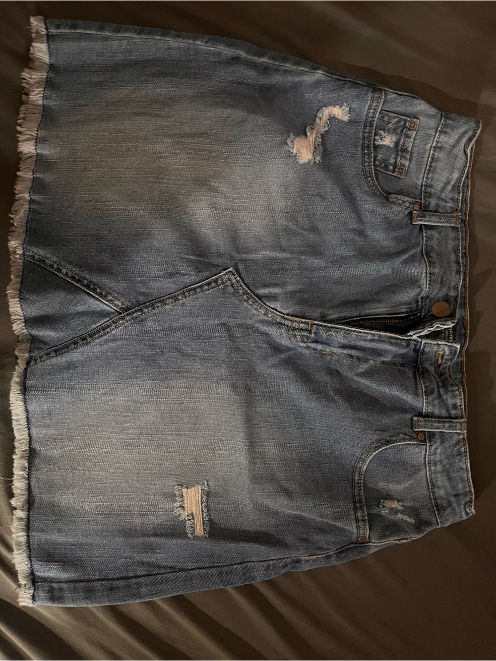 wonder nation Light Blue Denim Skirt with Frayed Trim